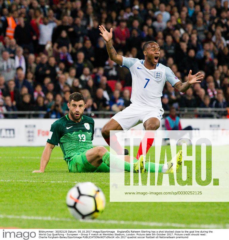 England?s Raheem Sterling has a shot blocked close to the goal line during the World Cup Qualifying - European - Group F match at Wembley Stadium, London. Picture date 5th October 2017. Picture credit should read: Charlie Forgham-Bailey Sportimage .