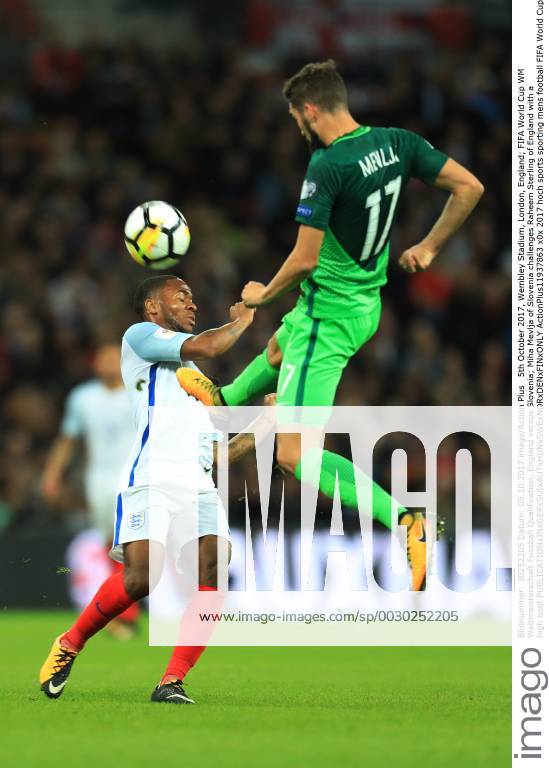5th October 2017, Wembley Stadium, London, England; FIFA World Cup WM Weltmeisterschaft Fussball Qualification, England versus Slovenia; Miha Mevlja of Slovenia challenges Raheem Sterling of England with a high boot ActionPlus11937863