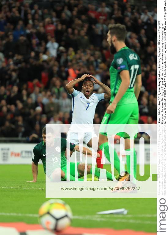 5th October 2017, Wembley Stadium, London, England; FIFA World Cup WM Weltmeisterschaft Fussball Qualification, England versus Slovenia; Raheem Sterling of England reacts as he misses an easy chance on goal ActionPlus11937872