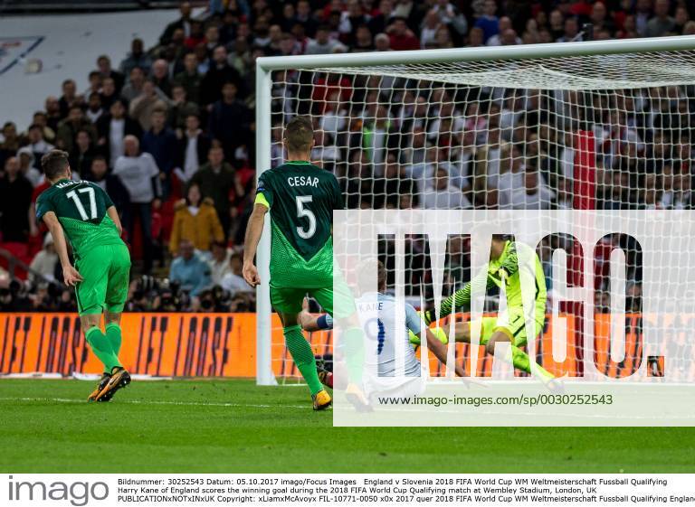 England v Slovenia 2018 FIFA World Cup WM Weltmeisterschaft Fussball Qualifying Harry Kane of England scores the winning goal during the 2018 FIFA World Cup Qualifying match at Wembley Stadium, London, UK Content Not Available For UK Newspapers