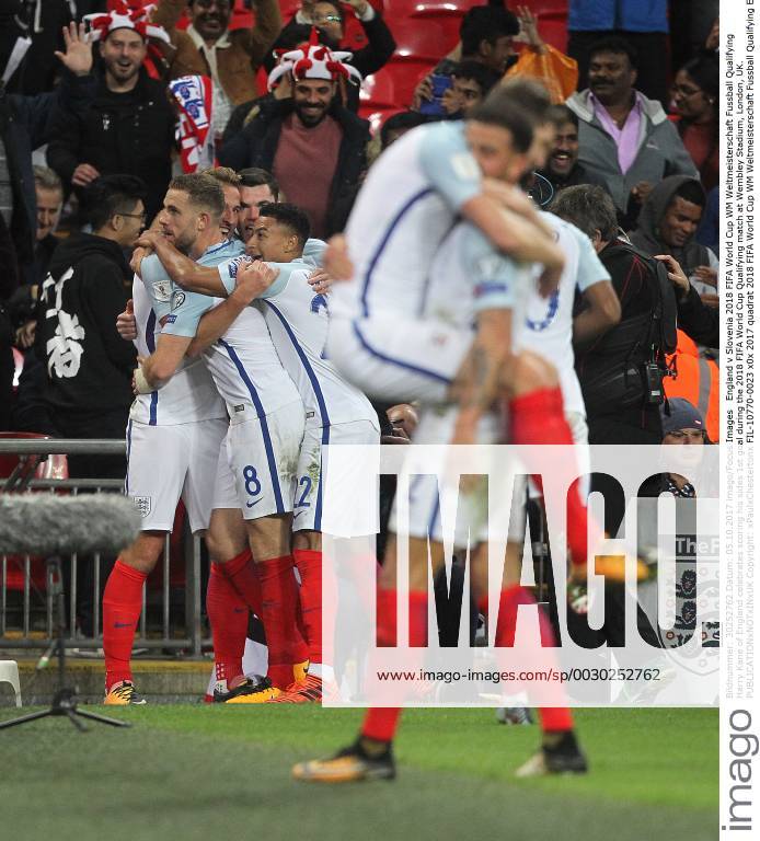 England v Slovenia 2018 FIFA World Cup WM Weltmeisterschaft Fussball Qualifying Harry Kane of England celebrates scoring his sides 1st goal during the 2018 FIFA World Cup Qualifying match at Wembley Stadium, London, UK. Content Not Available For UK Newspapers