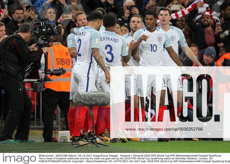 England v Slovenia 2018 FIFA World Cup WM Weltmeisterschaft Fussball Qualifying Harry Kane of England celebrates scoring his sides 1st goal during the 2018 FIFA World Cup Qualifying match at Wembley Stadium, London, UK. Content Not Available For UK Newspapers