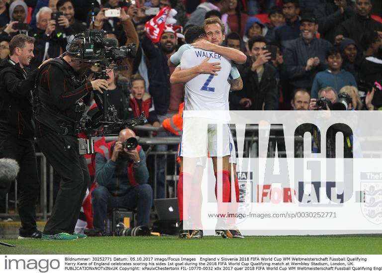 England v Slovenia 2018 FIFA World Cup WM Weltmeisterschaft Fussball Qualifying Harry Kane of England celebrates scoring his sides 1st goal during the 2018 FIFA World Cup Qualifying match at Wembley Stadium, London, UK. Content Not Available For UK Newspapers