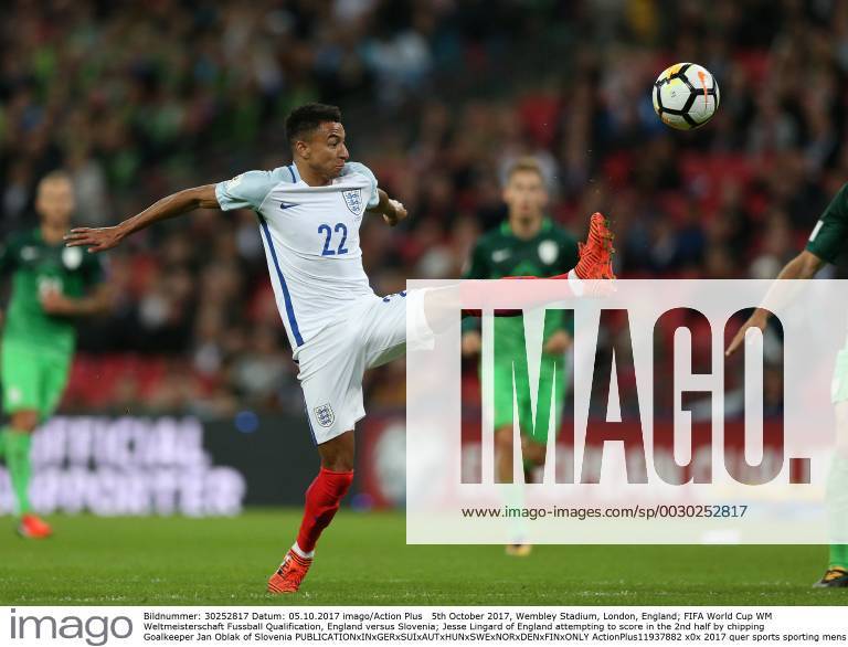 5th October 2017, Wembley Stadium, London, England; FIFA World Cup WM Weltmeisterschaft Fussball Qualification, England versus Slovenia; Jesse Lingard of England attempting to score in the 2nd half by chipping Goalkeeper Jan Oblak of Slovenia ActionPlus11937882