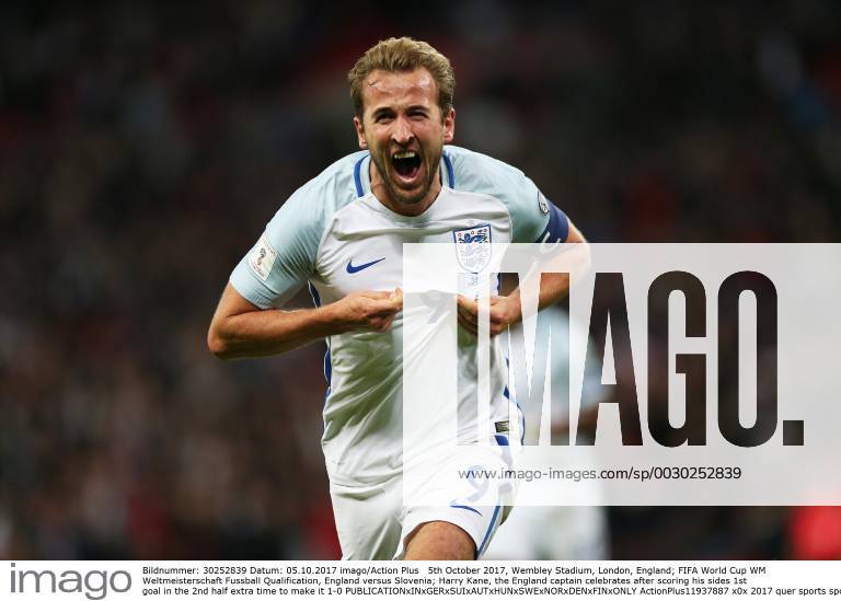 5th October 2017, Wembley Stadium, London, England; FIFA World Cup WM Weltmeisterschaft Fussball Qualification, England versus Slovenia; Harry Kane, the England captain celebrates after scoring his sides 1st goal in the 2nd half extra time to make it 1-0 ActionPlus11937887