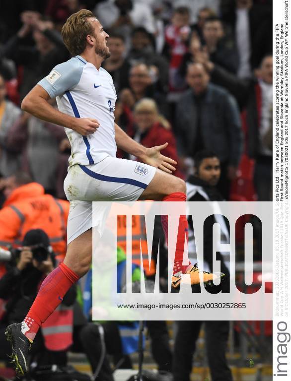 Harry Kane of England celebrates scoring the winning goal during the FIFA World Cup WM Weltmeisterschaft Fussball 2018 Qualifier First Round match between England and Slovenia at Wembley Stadium, London, England on 5 October 2017.