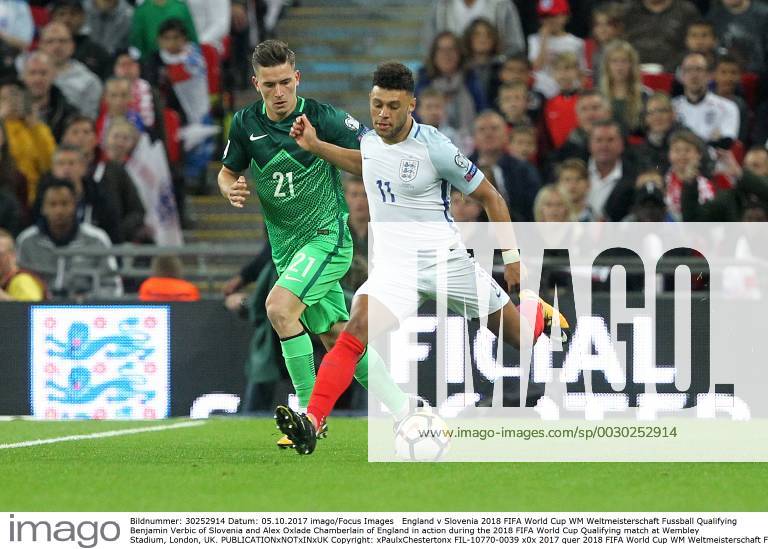 England v Slovenia 2018 FIFA World Cup WM Weltmeisterschaft Fussball Qualifying Benjamin Verbic of Slovenia and Alex Oxlade Chamberlain of England in action during the 2018 FIFA World Cup Qualifying match at Wembley Stadium, London, UK. Content Not Available For UK Newspapers