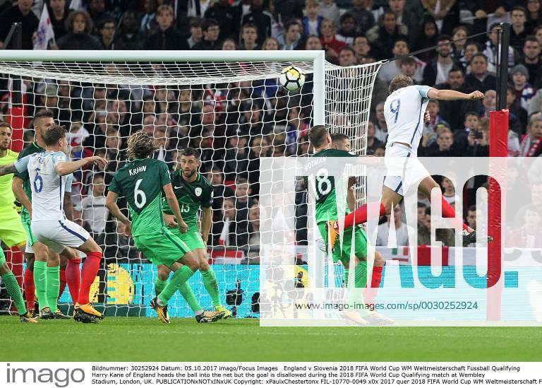 England v Slovenia 2018 FIFA World Cup WM Weltmeisterschaft Fussball Qualifying Harry Kane of England heads the ball into the net but the goal is disallowed during the 2018 FIFA World Cup Qualifying match at Wembley Stadium, London, UK. Content Not Available For UK Newspapers