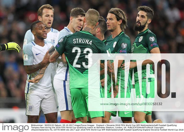 England v Slovenia 2018 FIFA World Cup WM Weltmeisterschaft Fussball Qualifying Tempers flare during the 2018 FIFA World Cup Qualifying match at Wembley Stadium, London, UK. Content Not Available For UK Newspapers