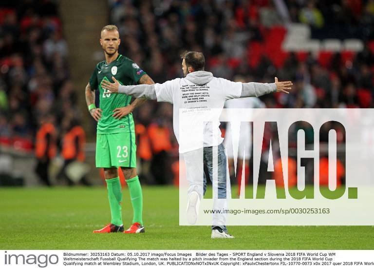 - SPORT England v Slovenia 2018 FIFA World Cup WM Weltmeisterschaft Fussball Qualifying The match was halted by a pitch invader from the England section during the 2018 FIFA World Cup Qualifying match at Wembley Stadium, London, UK. Content Not Available For UK Newspapers