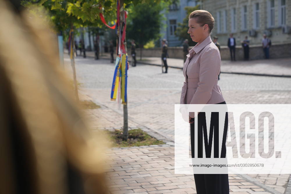 Denmarks Prime Minister Mette Frederiksen places a wreath at the memorial wall for fallen Ukrainian soldiers in Kyiv, Ukraine, Wednesday September 6, 2023 , Kyiv Denmark