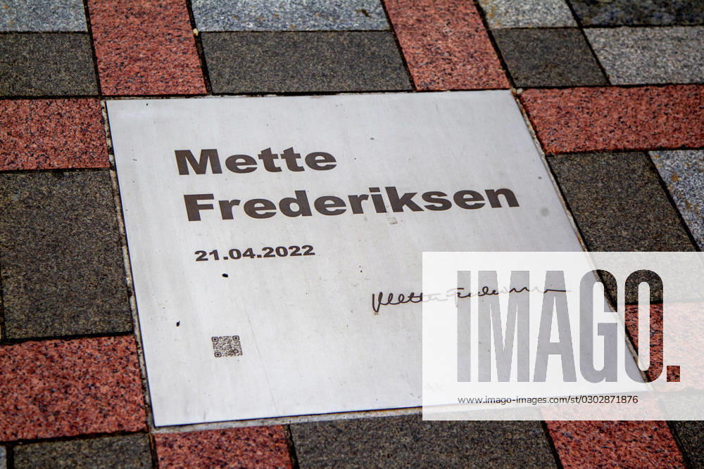 KYIV, UKRAINE - SEPTEMBER 6, 2023 - The plaque with the name of Prime Minister of the Kingdom of Denmark Mette Frederiksen is seen on the Walk of the Brave in Constitution Square following their joint briefing, Kyiv, capital of Ukraine. Briefing of Ukrainian President and Danish PM in Kyiv