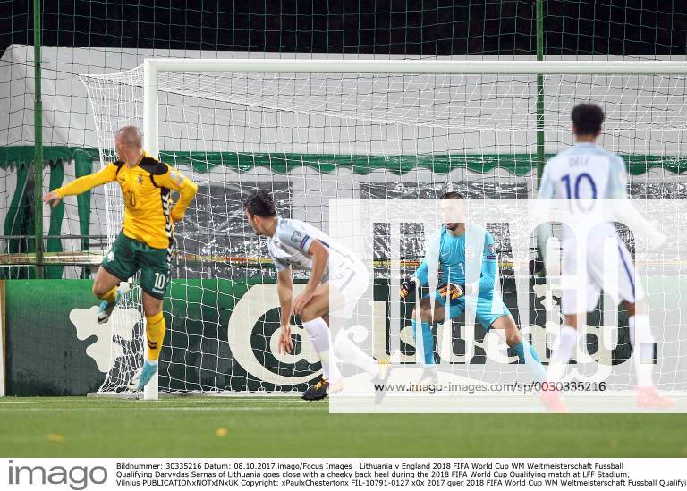 Lithuania v England 2018 FIFA World Cup WM Weltmeisterschaft Fussball Qualifying Darvydas Sernas of Lithuania goes close with a cheeky back heel during the 2018 FIFA World Cup Qualifying match at LFF Stadium, Vilnius Content Not Available For UK Newspapers