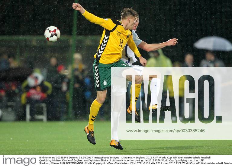 Lithuania v England 2018 FIFA World Cup WM Weltmeisterschaft Fussball Qualifying Michael Keane of England and Vykintas Slivka of Lithuania in action during the 2018 FIFA World Cup Qualifying match at LFF Stadium, Vilnius Content Not Available For UK Newspapers