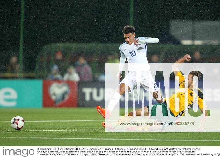 Lithuania v England 2018 FIFA World Cup WM Weltmeisterschaft Fussball Qualifying Arturas Zulpa of Lithuania and Dele Alli of England in action during the 2018 FIFA World Cup Qualifying match at LFF Stadium, Vilnius Content Not Available For UK Newspapers