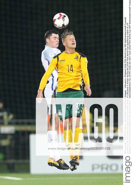 Lithuania v England 2018 FIFA World Cup WM Weltmeisterschaft Fussball Qualifying Michael Keane of England and Vykintas Slivka of Lithuania in action during the 2018 FIFA World Cup Qualifying match at LFF Stadium, Vilnius Content Not Available For UK Newspapers