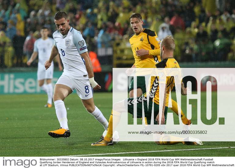 Lithuania v England 2018 FIFA World Cup WM Weltmeisterschaft Fussball Qualifying Jordan Henderson of England and Vytautas Andriuskevicius of Lithuania in action during the 2018 FIFA World Cup Qualifying match at LFF Stadium, Vilnius Content Not Available For UK Newspapers