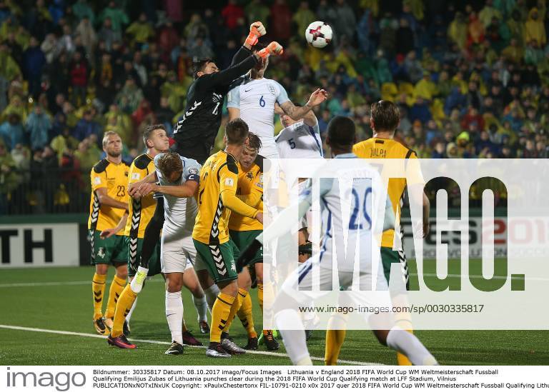 Lithuania v England 2018 FIFA World Cup WM Weltmeisterschaft Fussball Qualifying Emilijus Zubas of Lithuania punches clear during the 2018 FIFA World Cup Qualifying match at LFF Stadium, Vilnius Content Not Available For UK Newspapers