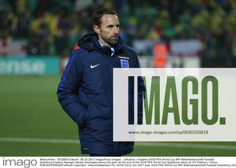Lithuania v England 2018 FIFA World Cup WM Weltmeisterschaft Fussball Qualifying England Manager Gareth Southgate leaves the pitch at the end of the 2018 FIFA World Cup Qualifying match at LFF Stadium, Vilnius Content Not Available For UK Newspapers