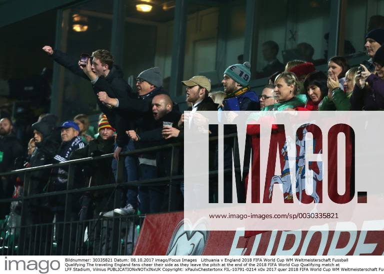 Lithuania v England 2018 FIFA World Cup WM Weltmeisterschaft Fussball Qualifying The traveling England fans cheer their side as they leave the pitch at the end of the 2018 FIFA World Cup Qualifying match at LFF Stadium, Vilnius Content Not Available For UK Newspapers