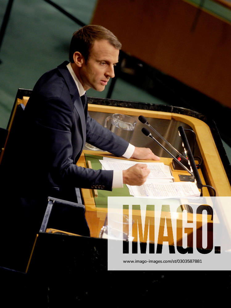 French President Emmanuel Macron speaking at the United Nations in New York French President Emmanuel Macron speaking at the United Nations in New York, Credit:Dennis Van Tine Avalon