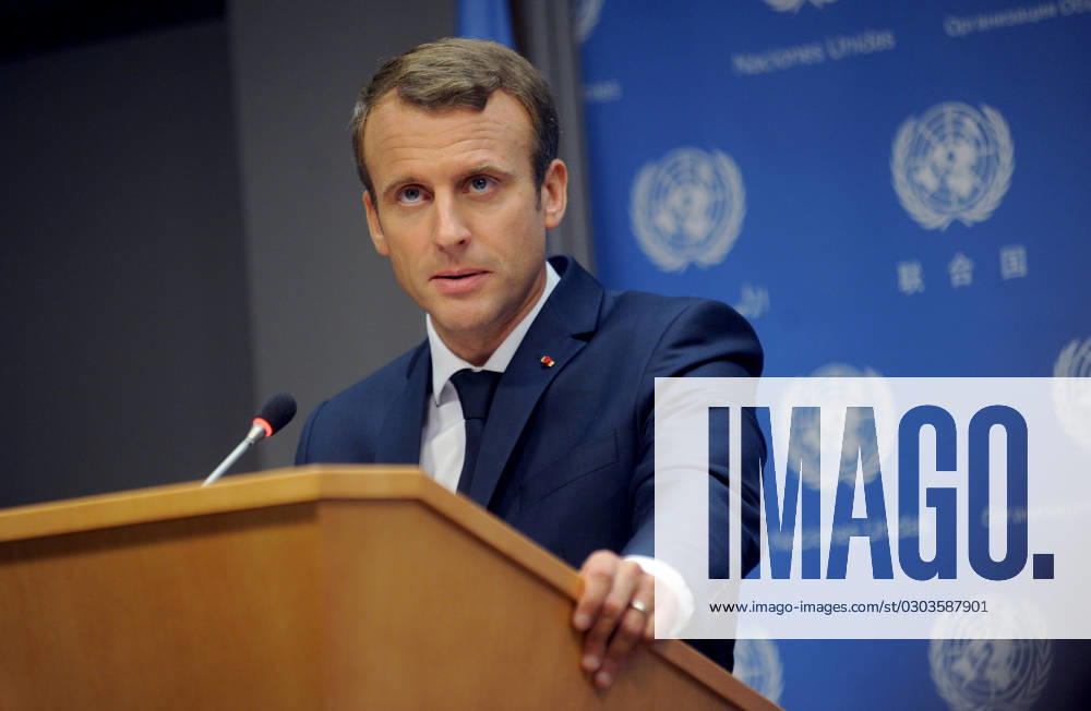 French President Emmanuel Macron speaking at the United Nations in New York French President Emmanuel Macron speaking at the United Nations in New York, Credit:Dennis Van Tine Avalon