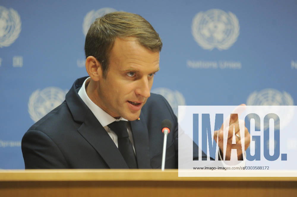 French President Emmanuel Macron speaking at the United Nations in New York French President Emmanuel Macron speaking at the United Nations in New York, Credit:Dennis Van Tine Avalon