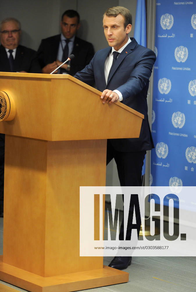French President Emmanuel Macron speaking at the United Nations in New York French President Emmanuel Macron speaking at the United Nations in New York, Credit:Dennis Van Tine Avalon
