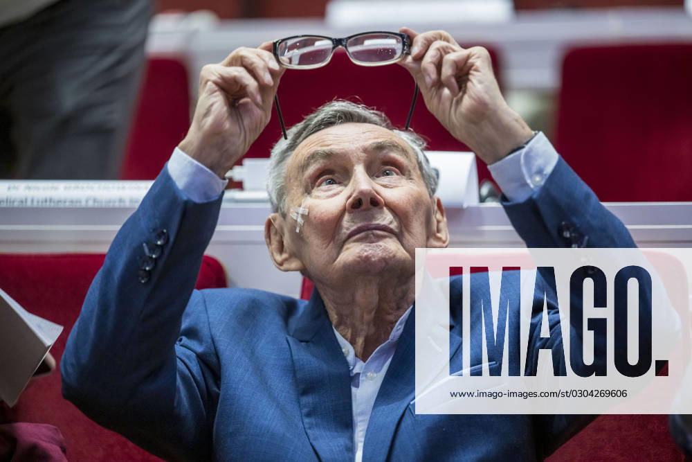 Jewish Nazi witness Marian Turski 97 , Polish journalist and president of the International Auschwitz Committee, on Saturday 16 09 2023 at the 13th Assembly of the Lutheran World Federation LWF in Krakow, Poland The one-week meeting is unde