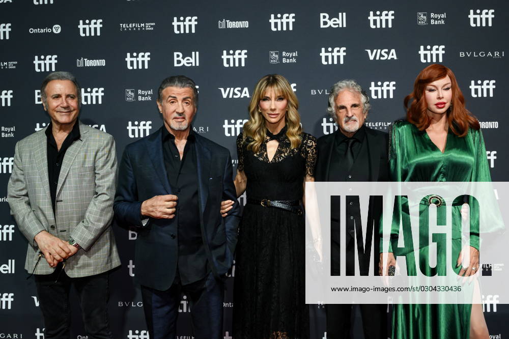 Toronto International Film Festival TIFF, Sly Screening September 16, 2023, Toronto, ON, Canada: Frank Stallone, from left to right, Sylvester Stallone, Jennifer Flavin Stallone, John Herzfeld and Rebekah Chaney are photographed on the red carpet for the film öÄuSLYöÄÃ¹ during the Toronto International Film Festival, in Toronto, Saturday, Sept. 16, 2023. Toronto Canada - ZUMAc35_ 20230916_zaf_c35_167