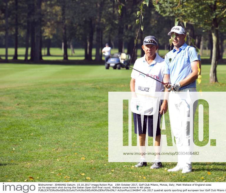 15th October 2017, Golf Club Milano, Monza, Italy; Matt Wallace of England sizes up his approach shot during the Italian Open Golf final round; Wallace come home in 4th place ActionPlus11940847