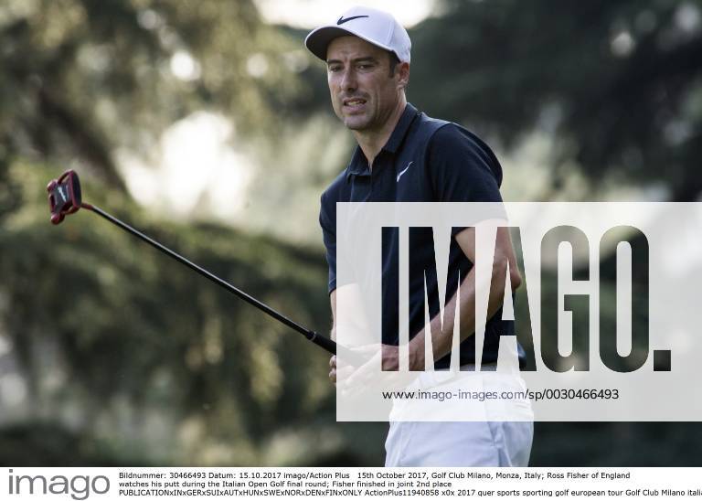 15th October 2017, Golf Club Milano, Monza, Italy; Ross Fisher of England watches his putt during the Italian Open Golf final round; Fisher finished in joint 2nd place ActionPlus11940858