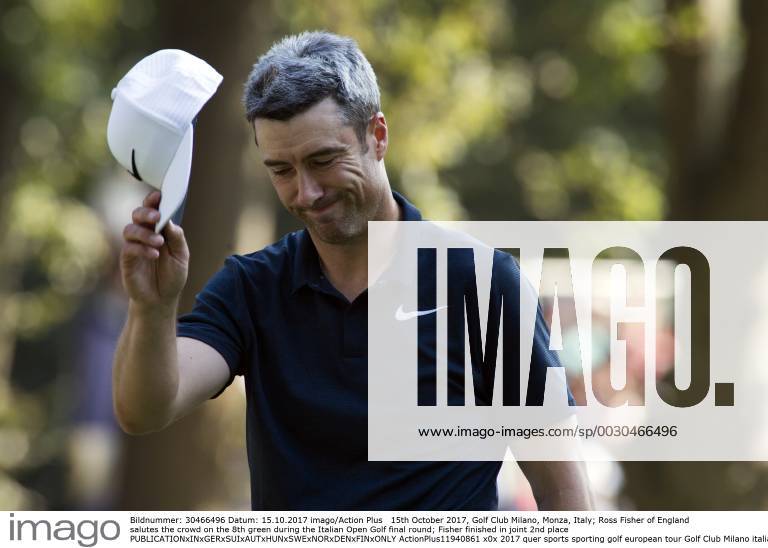 15th October 2017, Golf Club Milano, Monza, Italy; Ross Fisher of England salutes the crowd on the 8th green during the Italian Open Golf final round; Fisher finished in joint 2nd place ActionPlus11940861