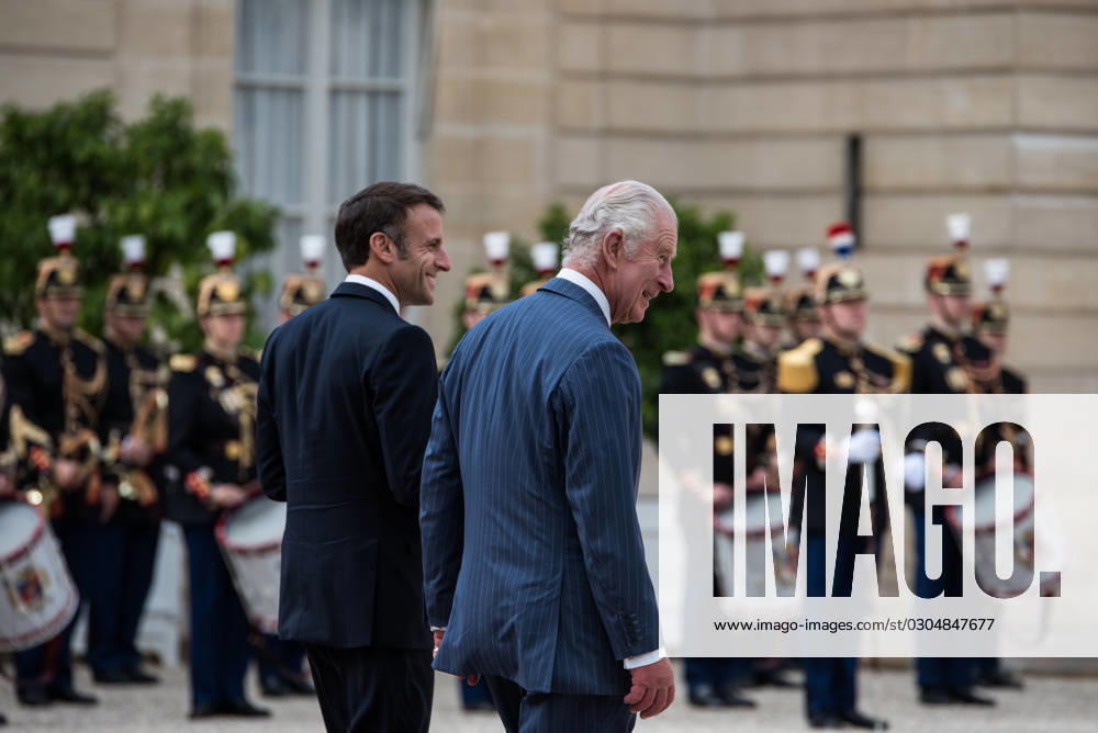 FRANCE TOP LEVEL SUMMIT IN PARIS French President Emmanuel Macron and King Charles III of England at the Elysà e Palace after the bilateral meeting. In Paris, 20 September, 2023. PARIS ILE-DE-FRANCE FRANCE