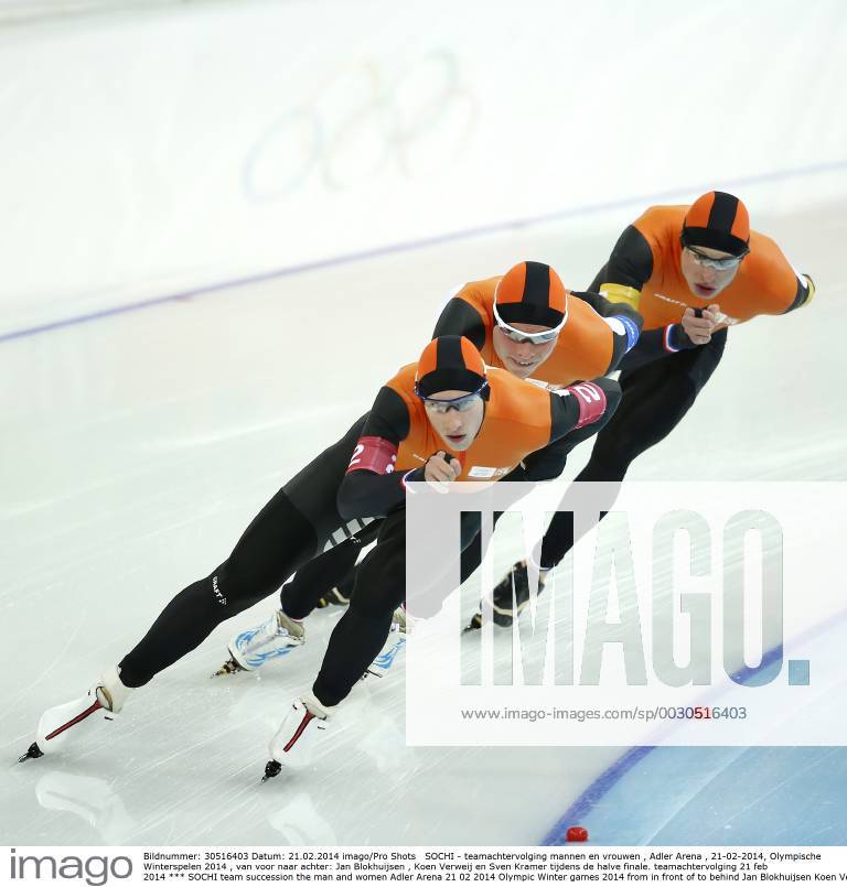 SOCHI team succession the man and women Adler Arena 21 02 2014 Olympic Winter games 2014 from in front of to behind Jan Blokhuijsen Koen Verweij and Sven Kramer while the half final team succession 21 Feb. 2014