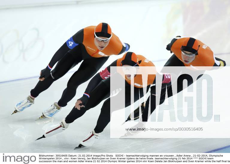 SOCHI team succession the man and women Adler Arena 21 02 2014 Olympic Winter games 2014 vlnr Koen Delete Jan Blokhuijsen and Sven Kramer while the half final team succession 21 Feb. 2014