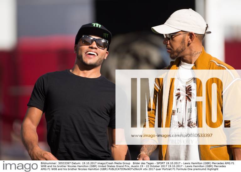 - SPORT 19.10.2017 - Lewis Hamilton (GBR) Mercedes AMG F1 W08 and his brother Nicolas Hamilton (GBR) United States Grand Prix, Austin 19 - 22 October 2017 19.10.2017 - Lewis Hamilton (GBR) Mercedes AMG F1 W08 and his brother Nicolas Hamilton (GBR)