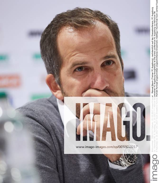 Manuel Baumtrainer FC Augsburg thoughtfully at the press conference FC Augsburg vs Hannover 96 9 Matchday 21 10 2017