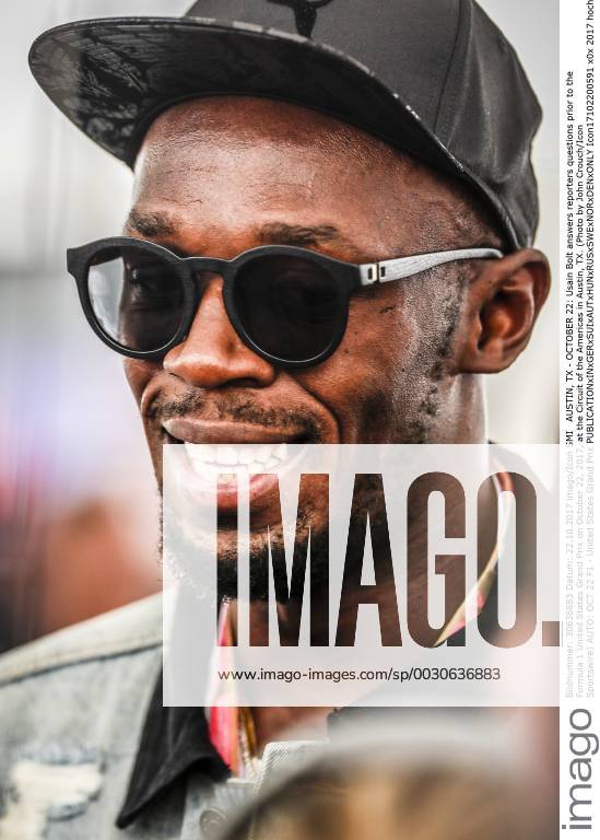 AUSTIN, TX - OCTOBER 22: Usain Bolt answers reporters questions prior to the Formula 1 United States Grand Prix on October 22, 2017, at the Circuit of the Americas in Austin, TX. (Photo by John Crouch Icon Sportswire) AUTO: OCT 22 F1 - United States Grand Prix Icon17102200591