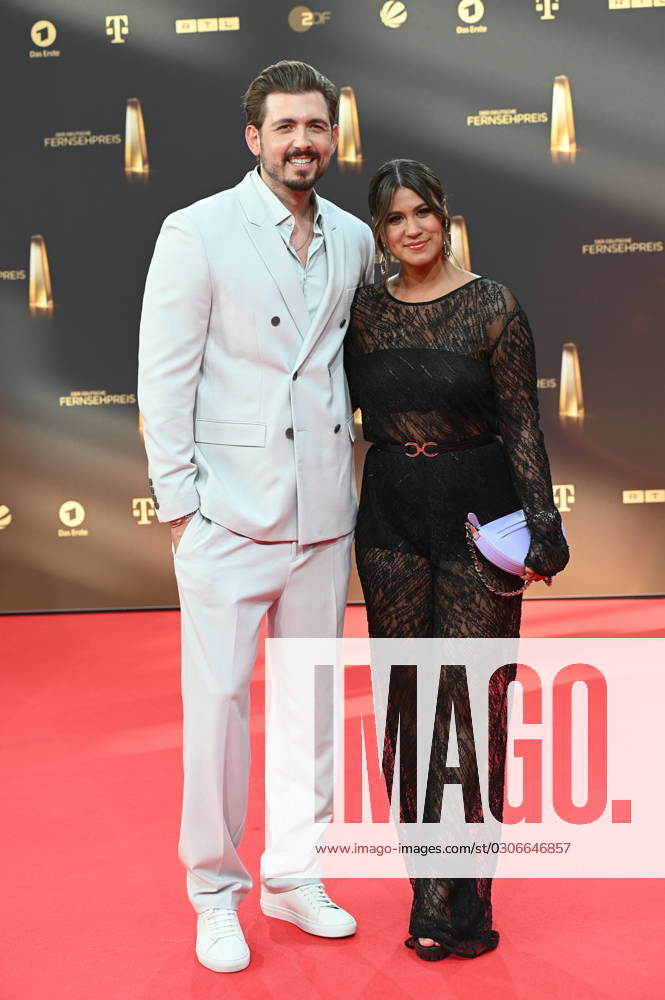 Presenters Christian Wackert and wife Steffi Brungs come to the gala and award ceremony of the German Television Award in Cologne