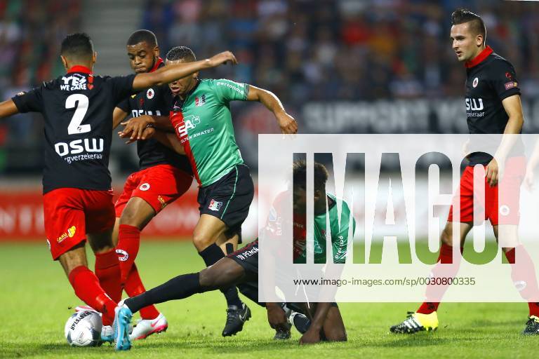 Nijmegen NEC Excelsior Football Ears Divisia season 2015 2016 12 08 2015 Excelsior player Khalid Karami L with Excelsior player Brandley Kuwas M NEC player Gregor Breinburg M NEC player Anthony Limbombe M and Excelsior player Jeff Pause R NEC Excelsior