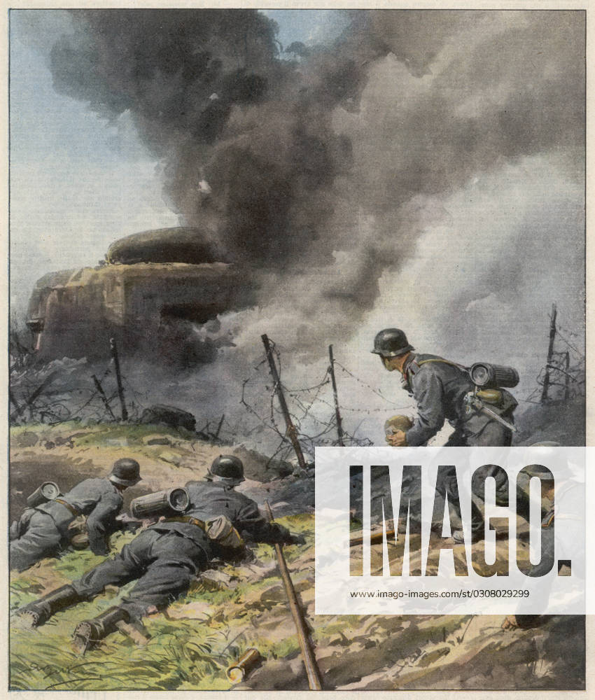 GERMANS ATTACK PILL-BOX German infantry advancing into Russia attack a Soviet pill-box . Date: June 1941