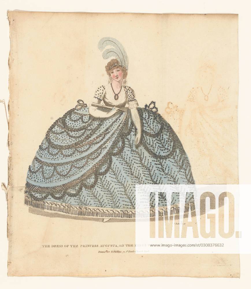 Magazine of Female Fashions of London and Paris. The dress of the Princess Augusta, on the Kings birth day June 4 1799, 1799.