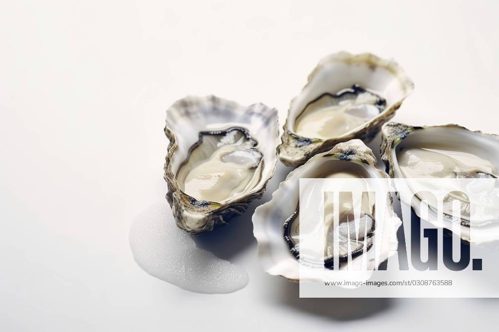 A delectable food composition featuring succulent oysters. Gourmet seafood photography on display. Image with copy space. Exquisite Oyster Culinary Delight