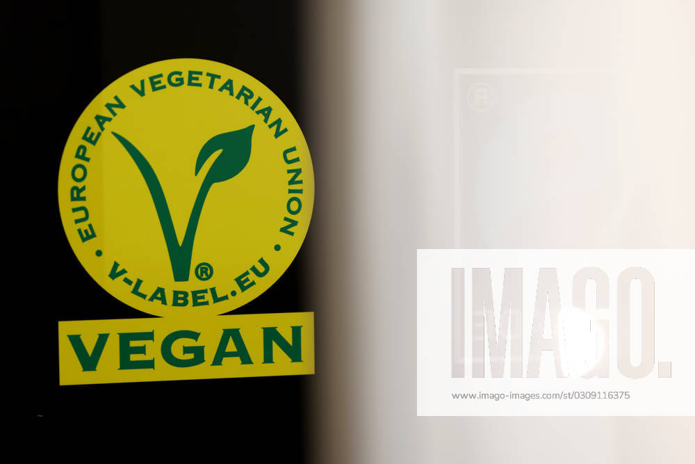 The V label for vegan products on display at the Anuga food fair, the worlds leading food fair at the Koelnmesse theme image, symbol image Cologne, 10 10 2023 NRW Germany.