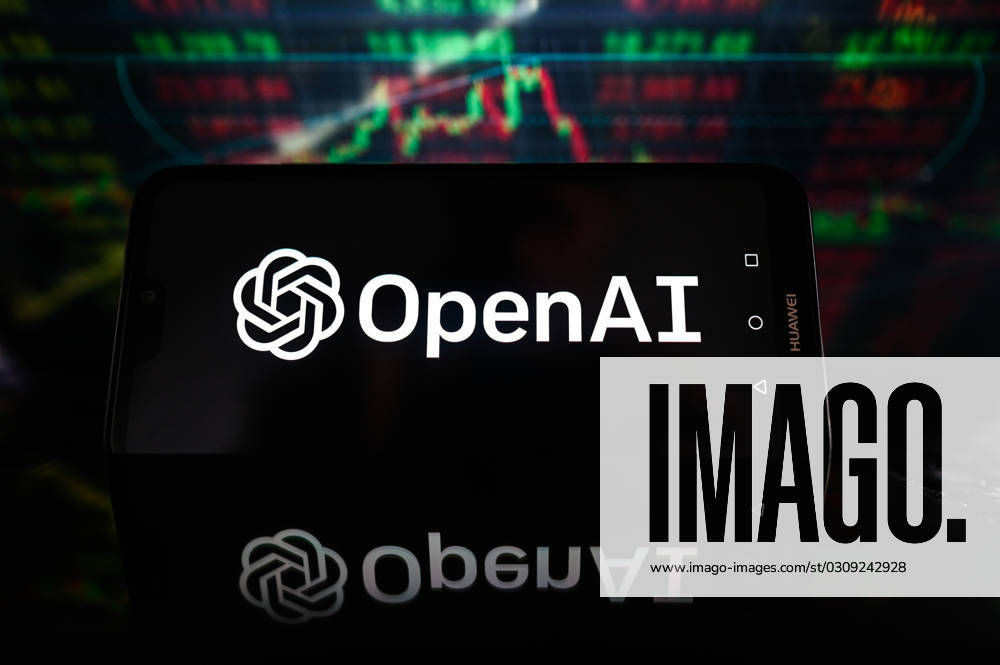 Tech illustrations in Poland - 19 Oct 2023 In this photo illustration an OpenAI logo is displayed on a smartphone with stock market percentages on the background. Poland