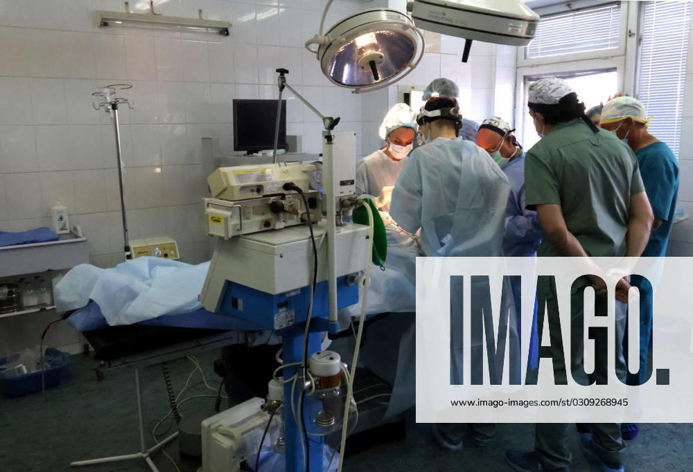 KYIV, UKRAINE - OCTOBER 18, 2023 - Plastic surgeons from the USA carry out one of the free surgeries for Ukrainian military personnel who have complex maxillofacial injuries, Kyiv, capital of Ukraine. American plastic surgeons operate Ukrainian soldiers in Kyiv