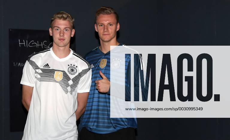 DFB and the team present World Cup jersey 2018 at THE BASE in Berlin 07 11 17 Image Julian Brandt and Bernd Leno DFB and the team present World Cup jersey 2018