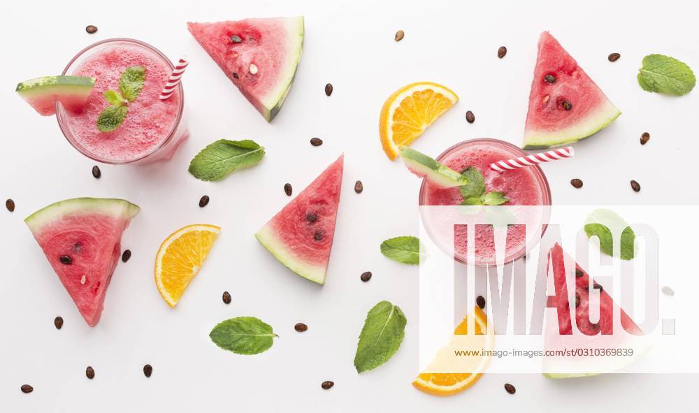 Edge Watermelons Cocktail glasses with Mint straws