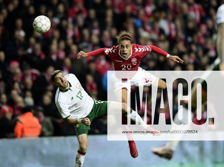 - SPORT Yussuf Poulsen og Irlands Stephen Ward. Det danske fodboldlandshold spillede den første af to playoffkampe om en plads i VM-slutrunden 2018 mellem Danmark og Irland i Parken i København, lørdag aften. Polfoto_72680168